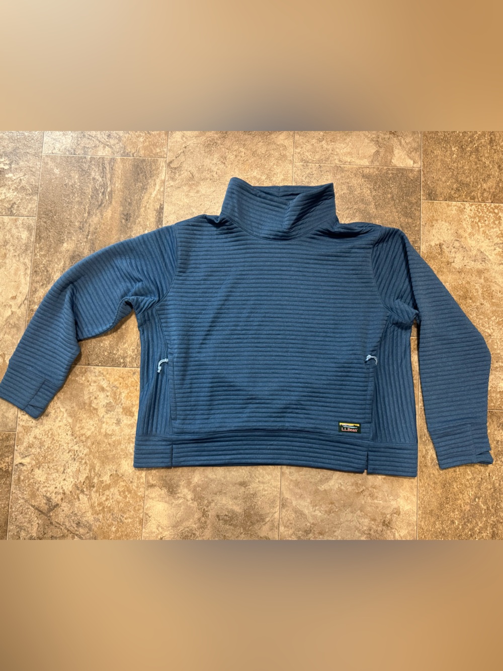 Blue Womans Ribbed L.L Bean Funnel Neck Sweater